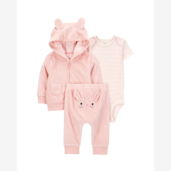 Conjunto longo bebê 3 peças atoalhados ratinho rosa | Carter's