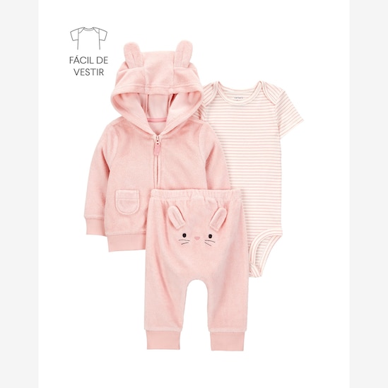 Conjunto longo bebê 3 peças atoalhados ratinho rosa | Carter's