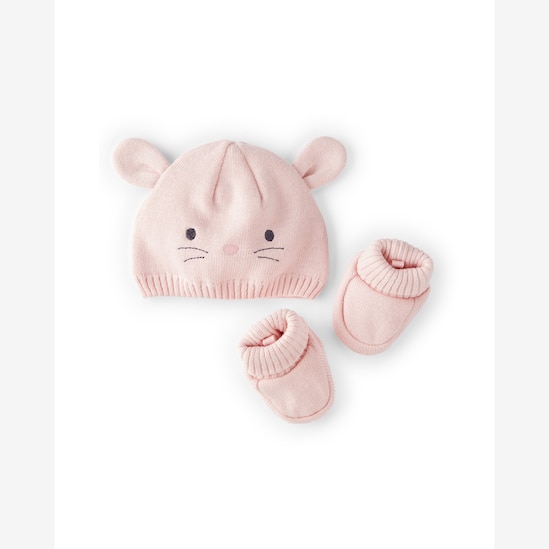 Kit touca bebê com pantufa ratinho rosa | Carter's