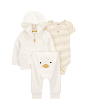 Conjunto longo bebê 3 peças atoalhados patinho off-white | Carter's