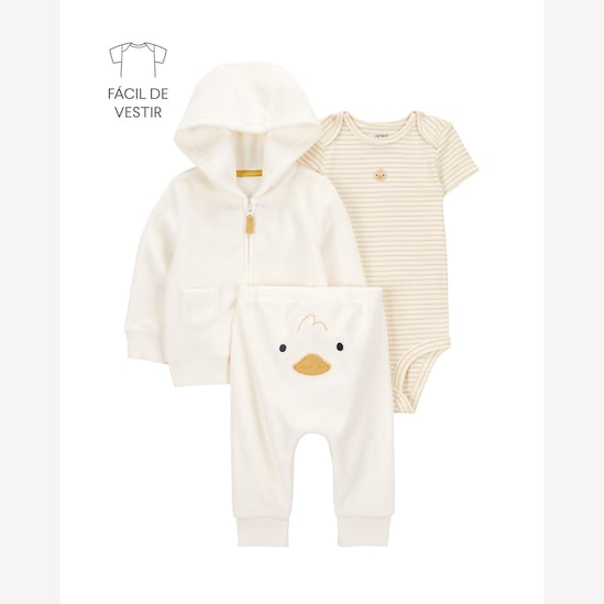 Conjunto longo bebê 3 peças atoalhados patinho off-white | Carter's