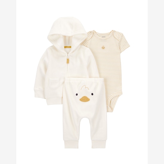Conjunto longo bebê 3 peças atoalhados patinho off-white | Carter's