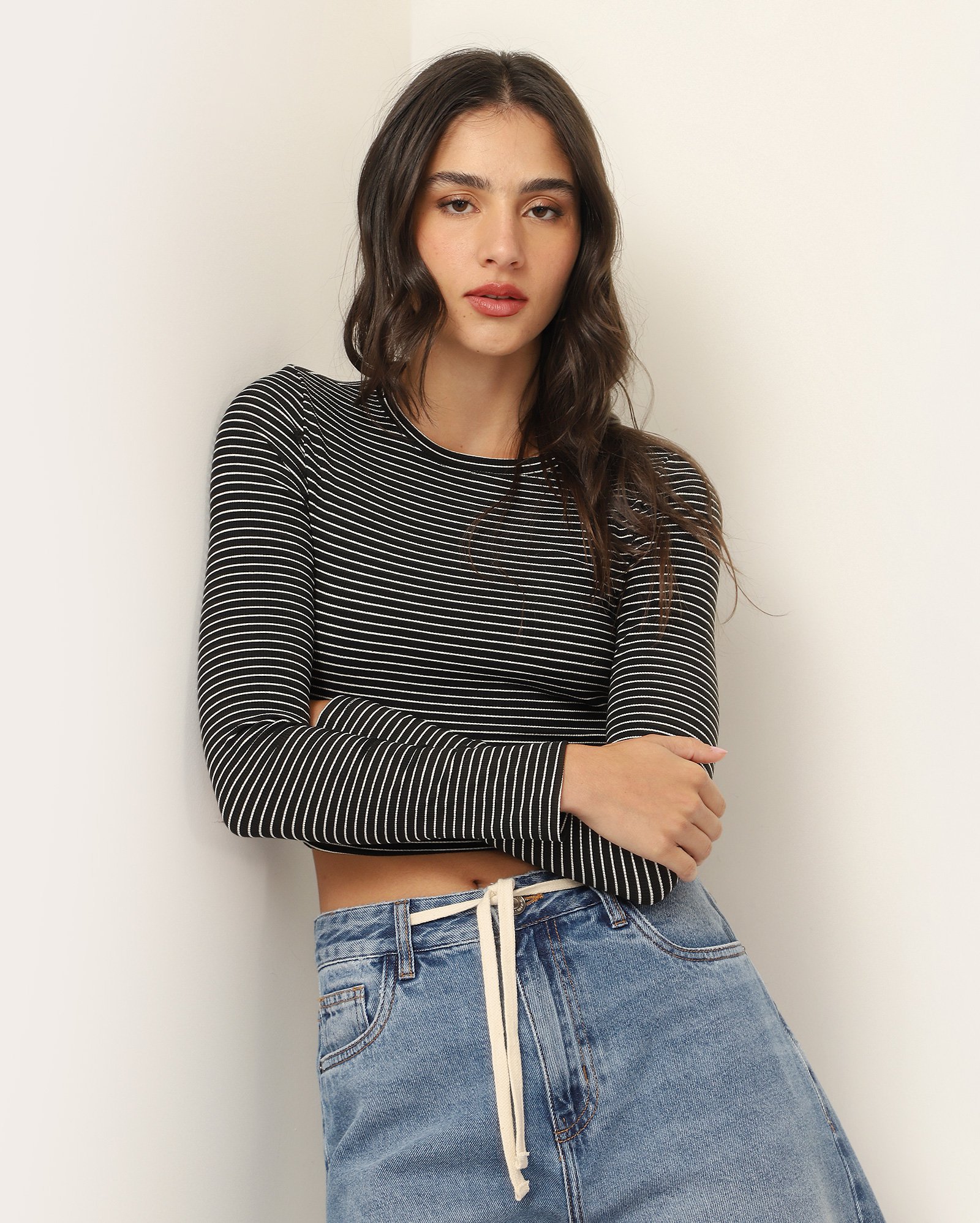 Blusa cropped manga longa canelada | Pool