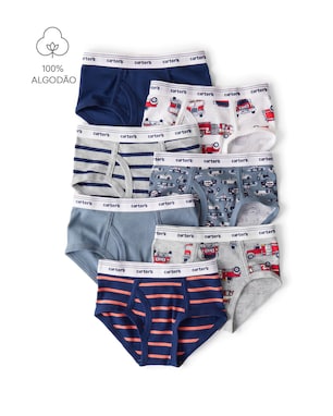 Kit cueca infantil 7 peças slip carros multicor | Carter's