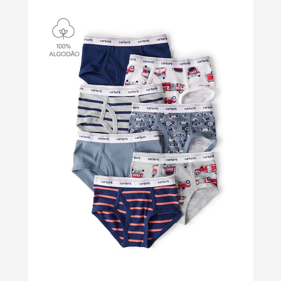 Kit cueca infantil 7 peças slip carros multicor | Carter's