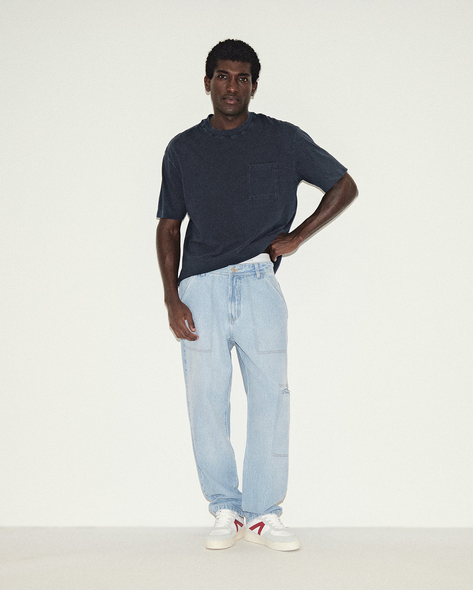 Calça jeans masculina baggy estonada - denim claro | Pool Jeans