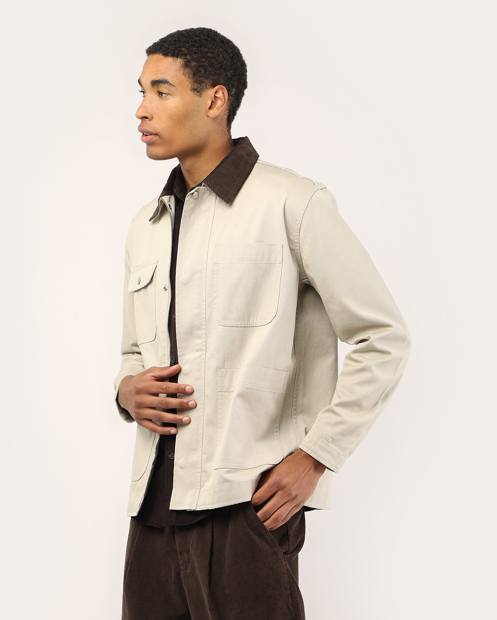 Jaqueta sarja masculina trucker canelada - bege