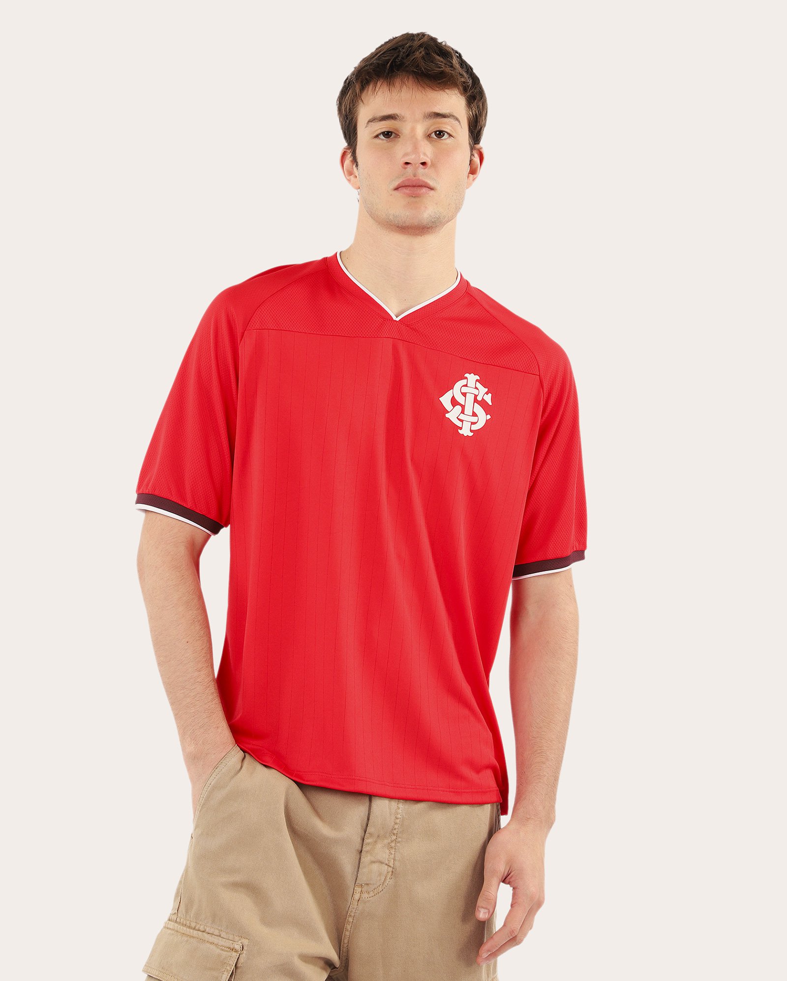 Camiseta masculina futebol Internacional lisa - vermelha