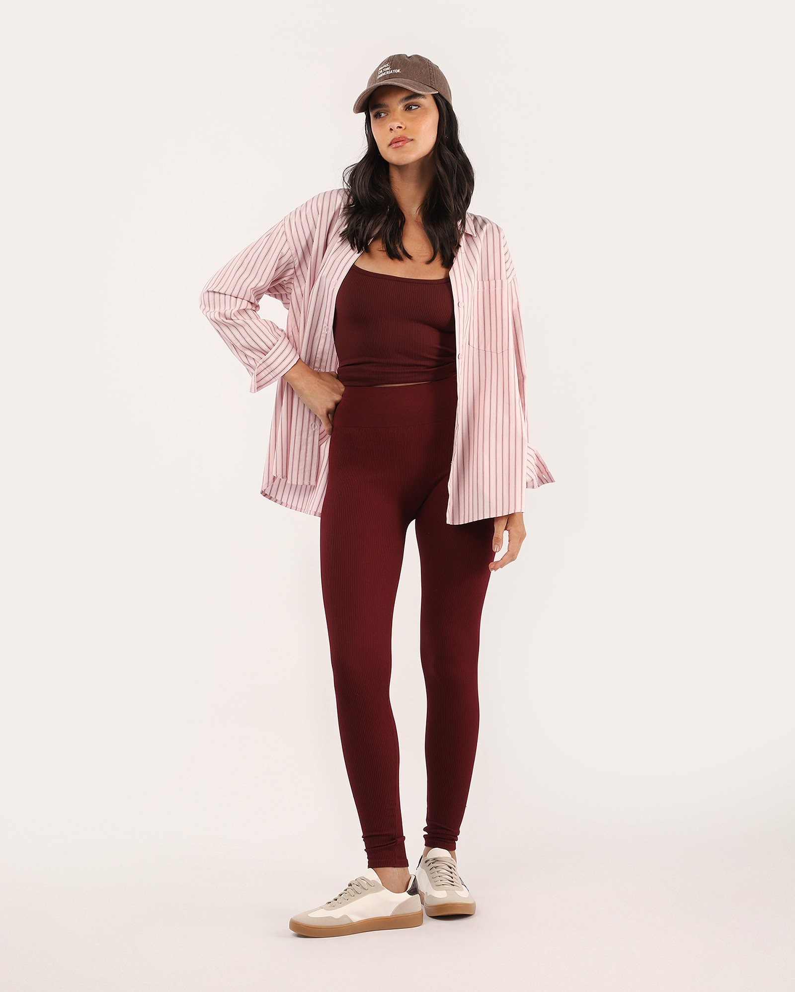 Legging feminina canelada sem costura - vinho