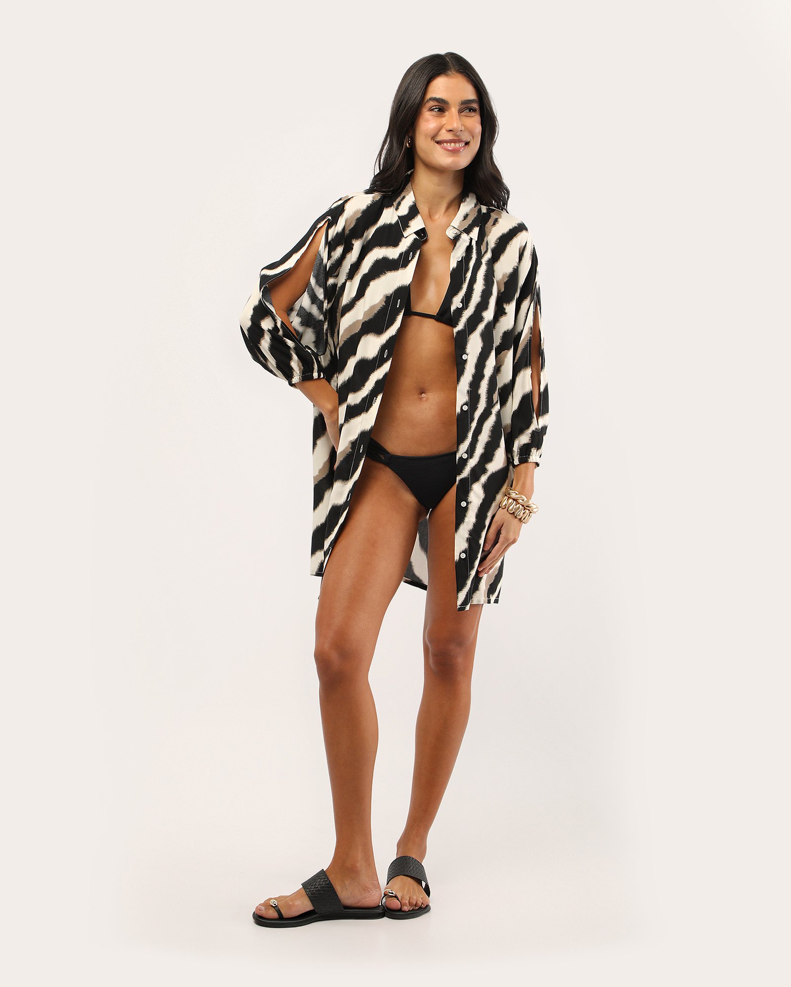 Saída de praia chemise animal print - multicor
