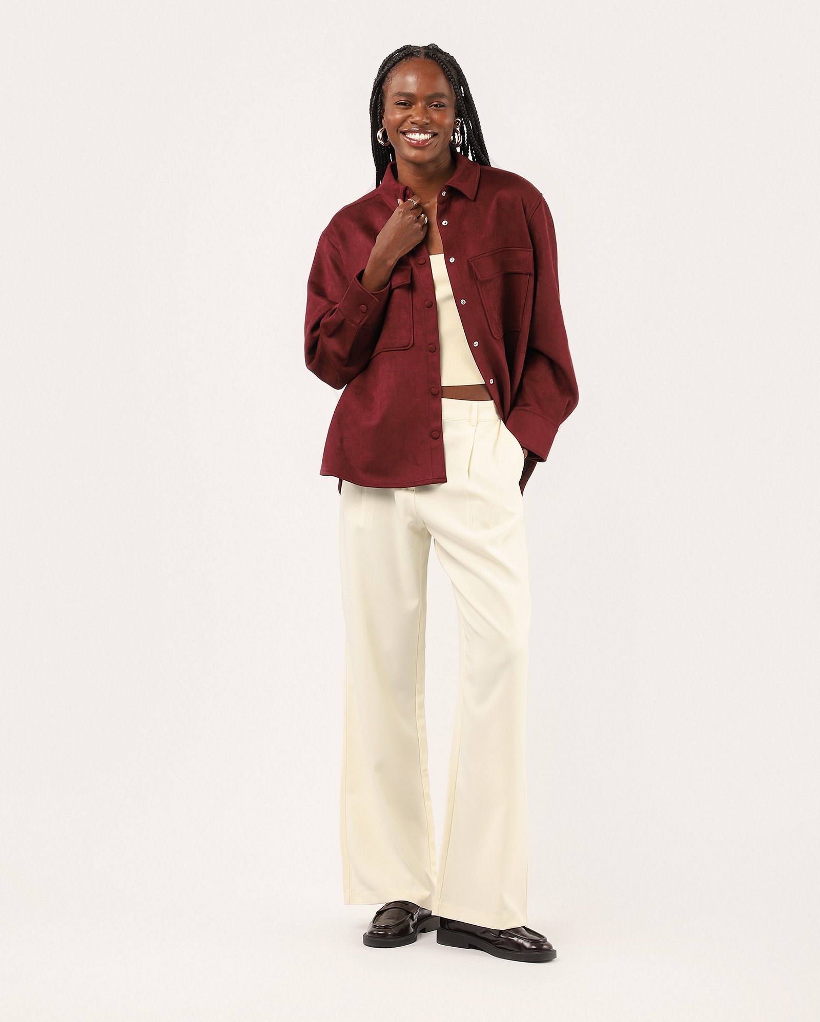 Calça feminina wide leg alfaiatada - Off-white