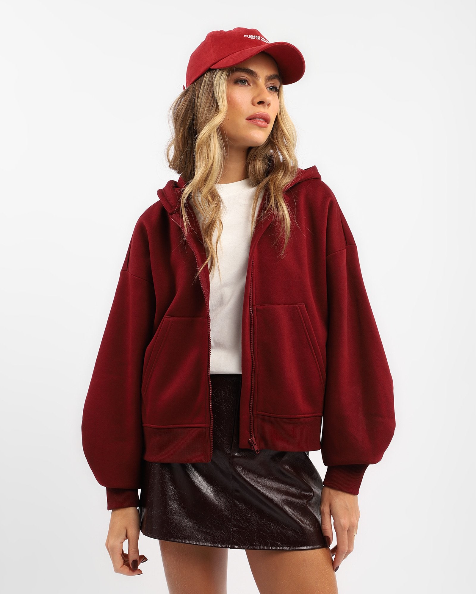 Jaqueta de moletom feminina básica - Vermelho Escuro