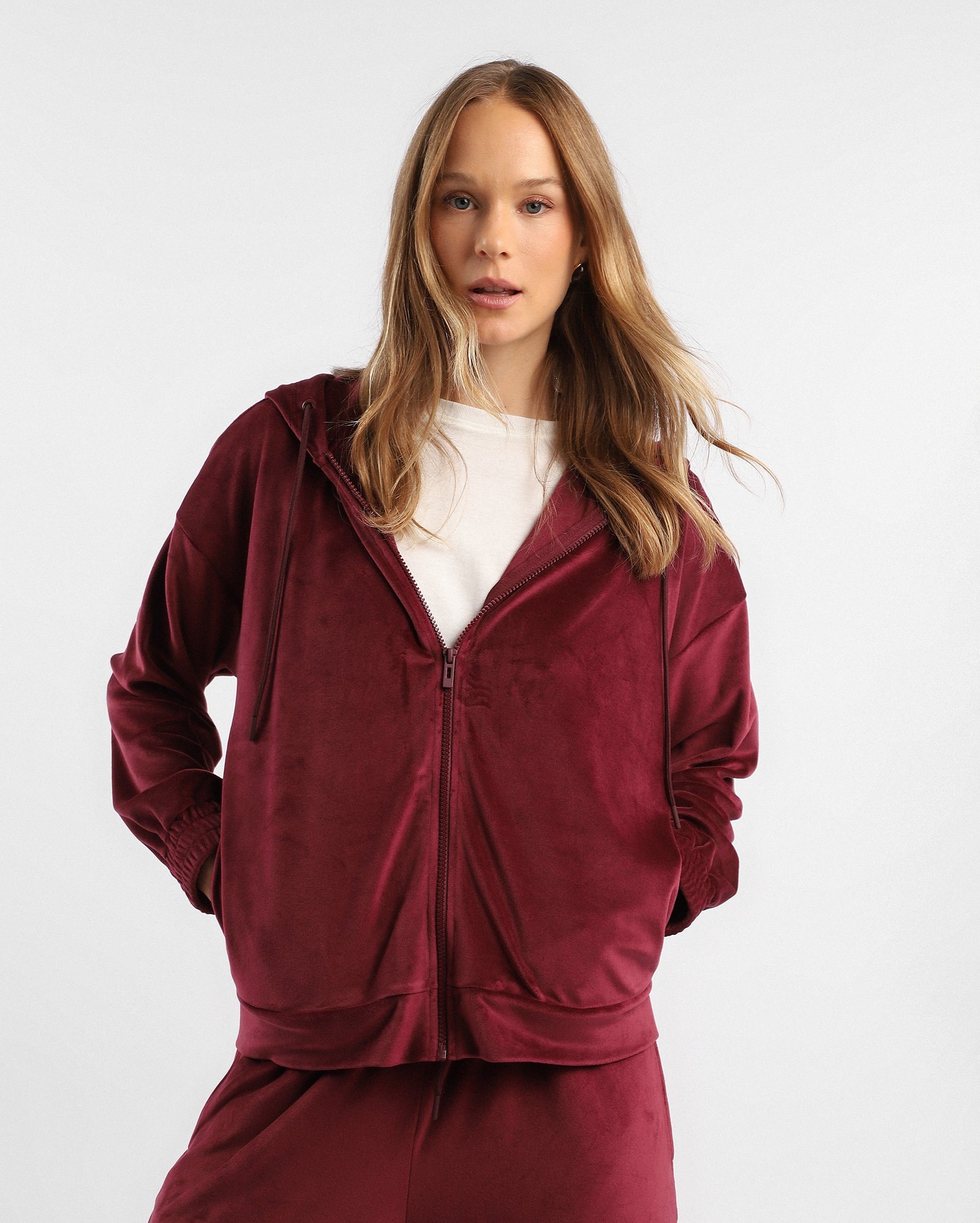 Jaqueta feminina de plush regular - Vinho