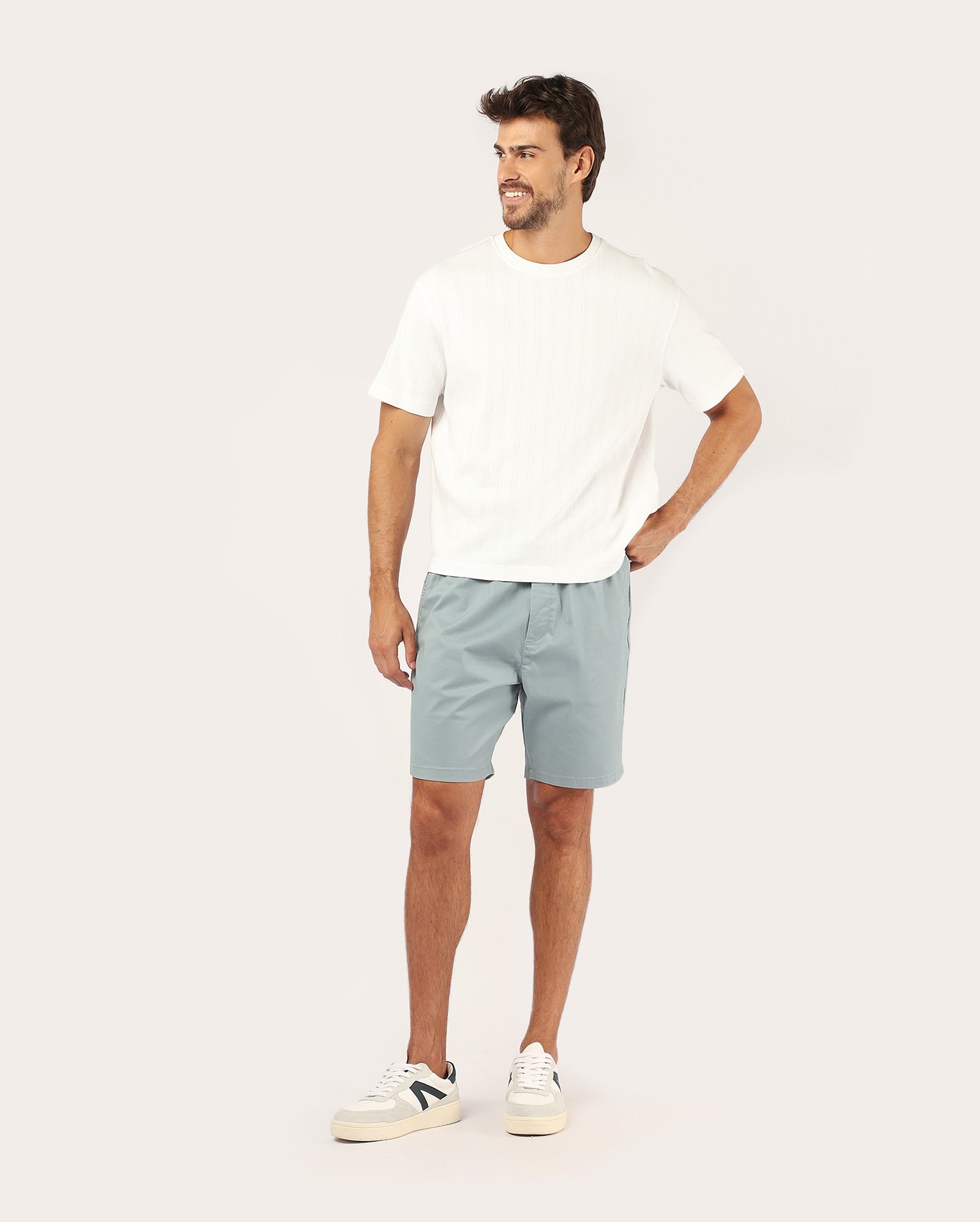 Bermuda sarja masculina com elástico - Cinza Claro | Pool Jeans