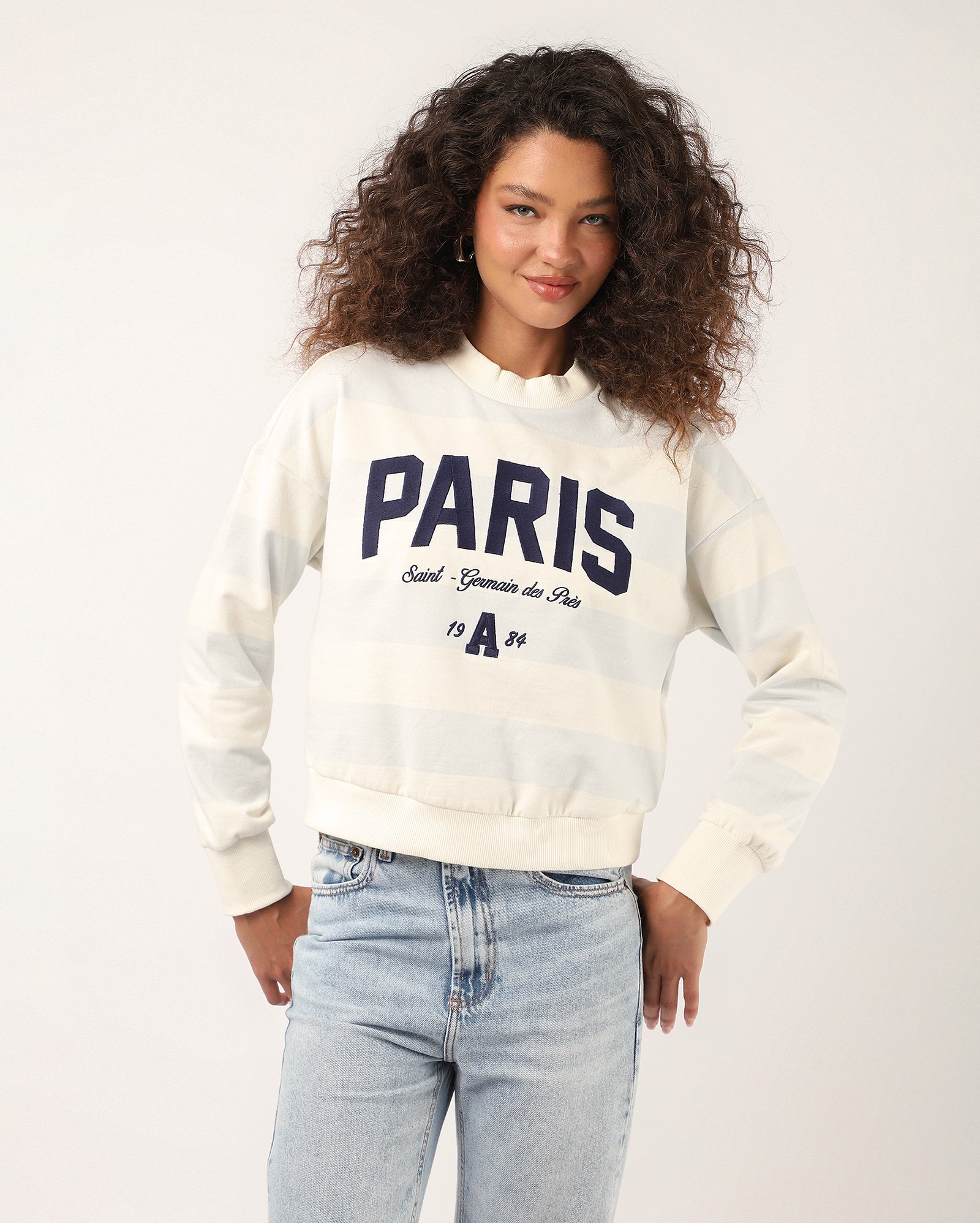 Blusa de moletom feminina bordada - Off-white