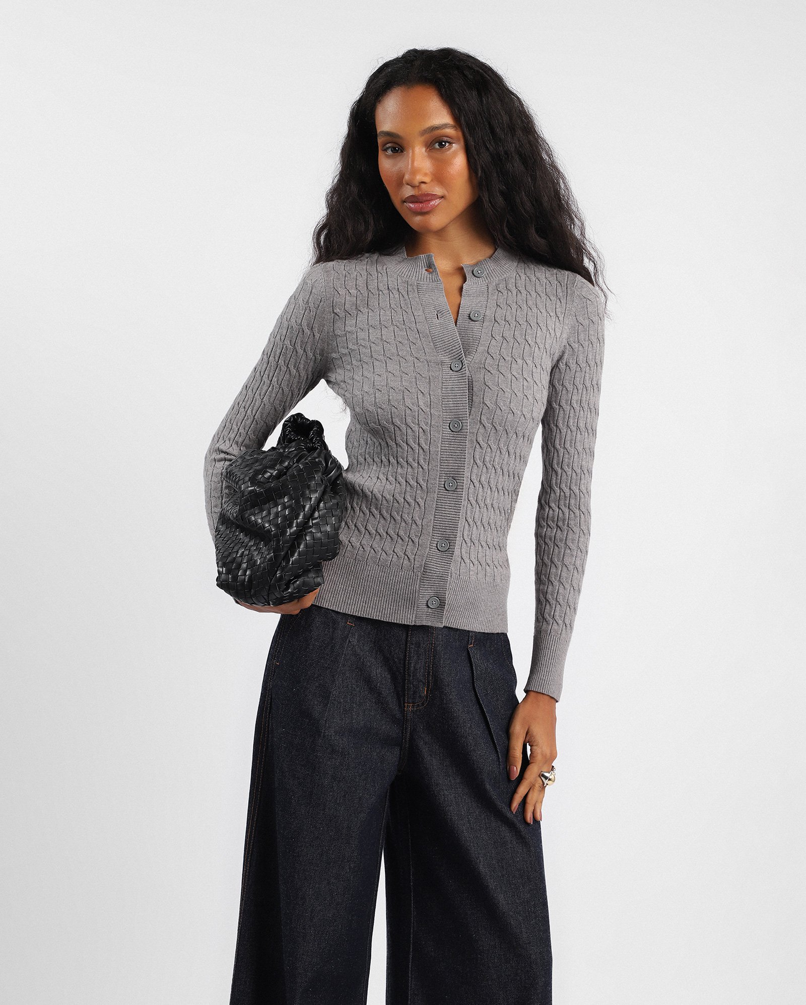 Cardigan feminino de tricot texturizado - Cinza Mescla