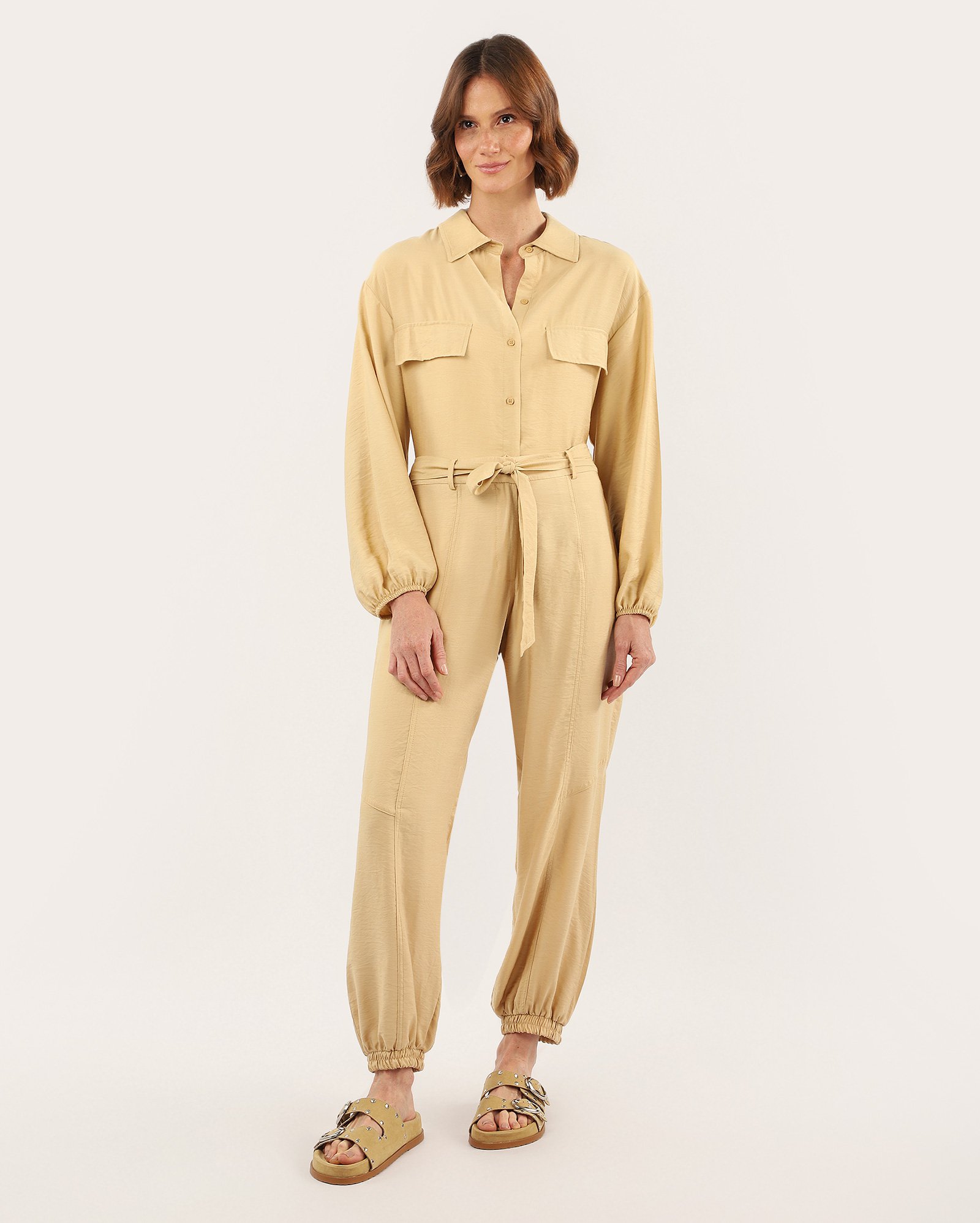 Calça feminina jogger em viscose - bege