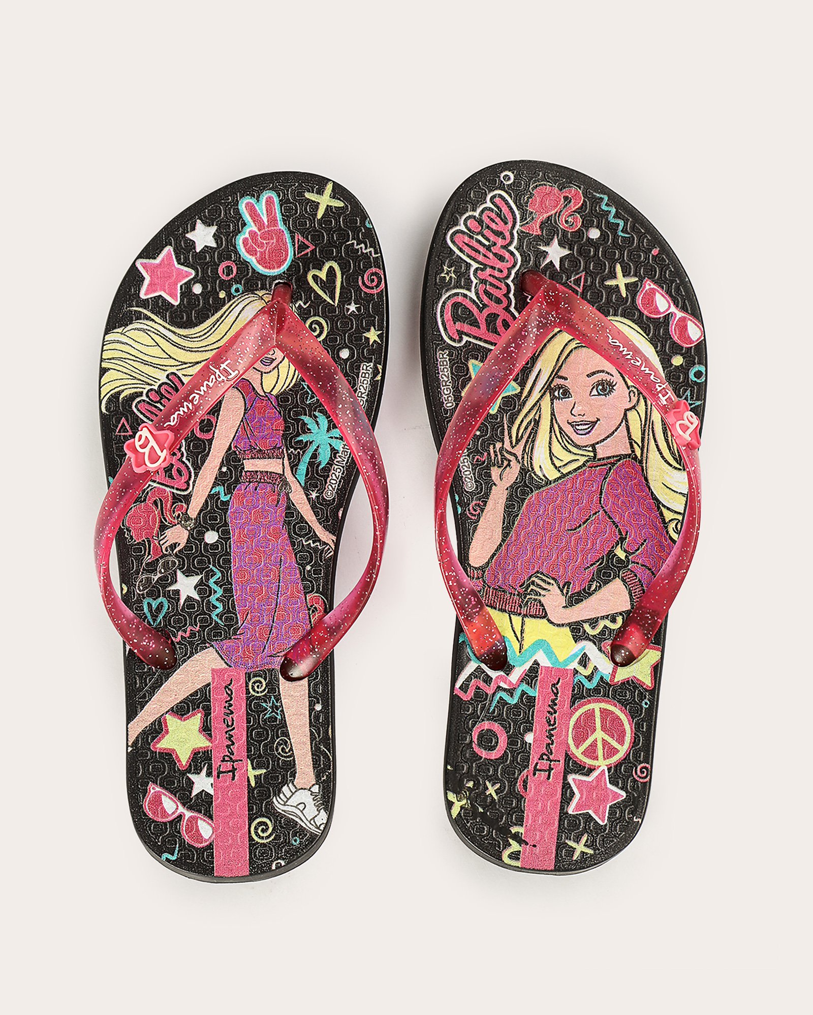 Chinelo infantil de tiras Barbie com glitter - preto | Grendene