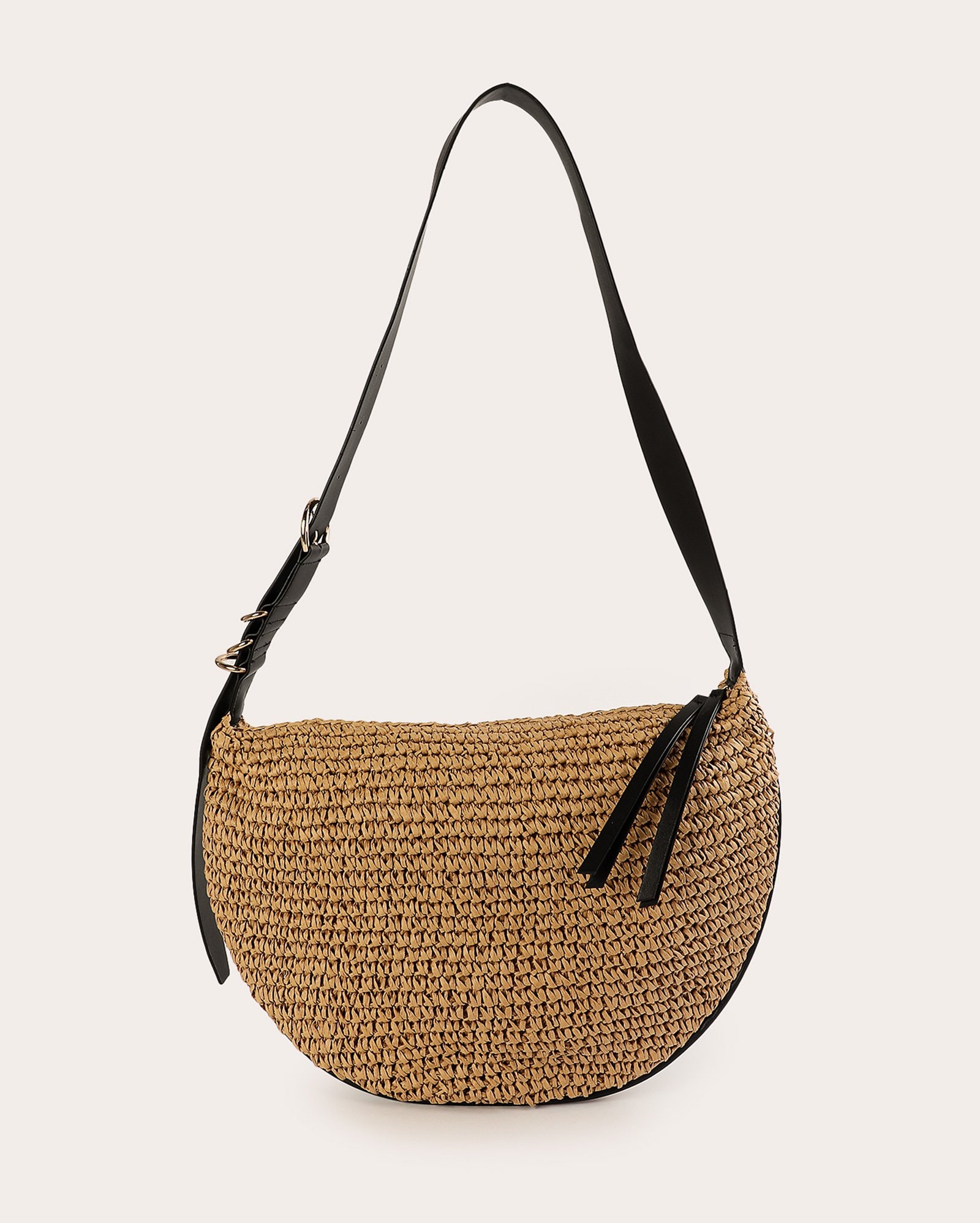 Bolsa de ombro com fivela fibras naturais - bege