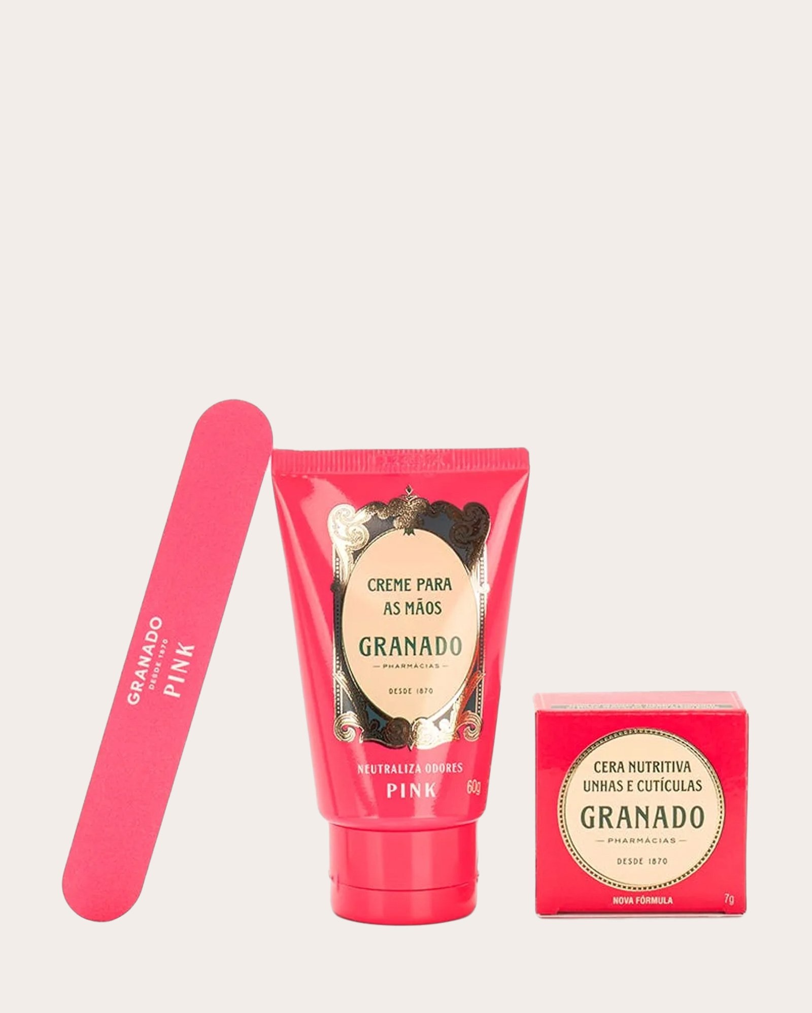 Kit creme para as mãos 60g + cera nutritiva 7g + lixa Trio Essencial | Granado