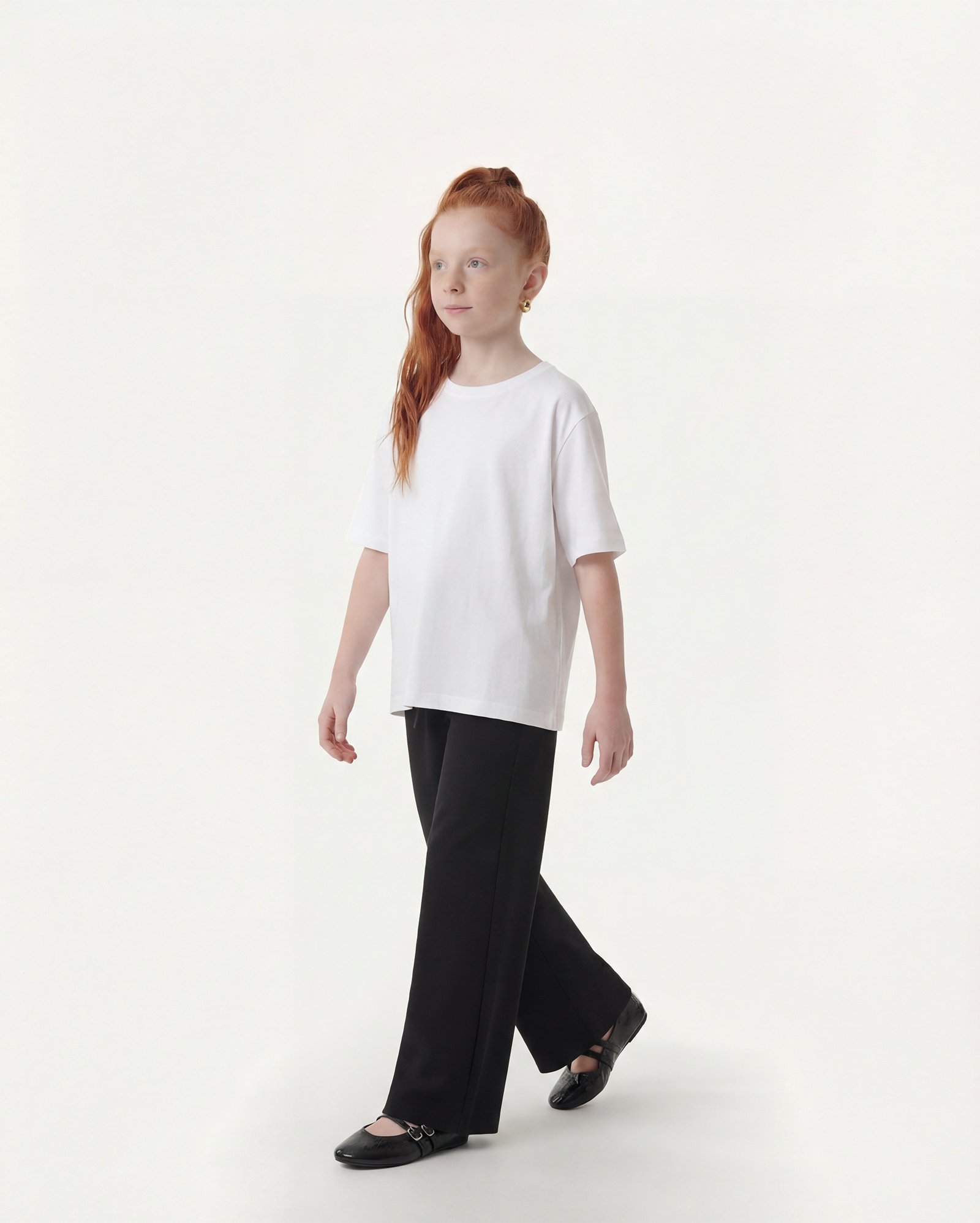 Calça de moletom infantil wide leg sem felpa 6-14A - Preto