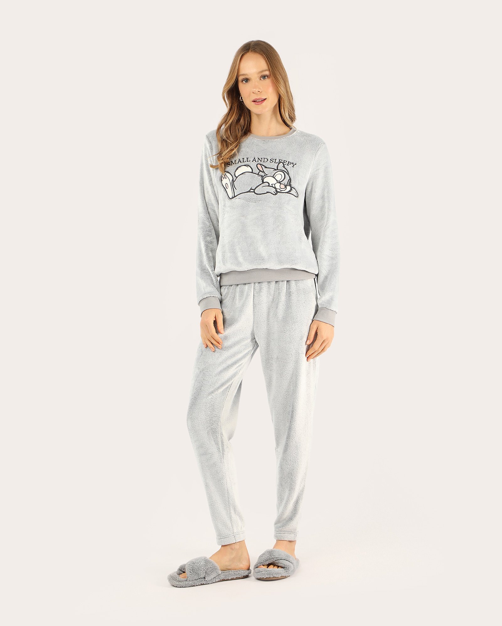 Pijama longo feminino peluciado Tambor - cinza | Disney