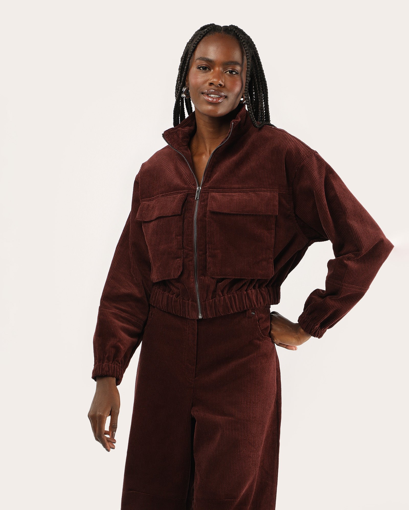 Riachuelo | Jaqueta cropped cargo veludo cotelê - vinho