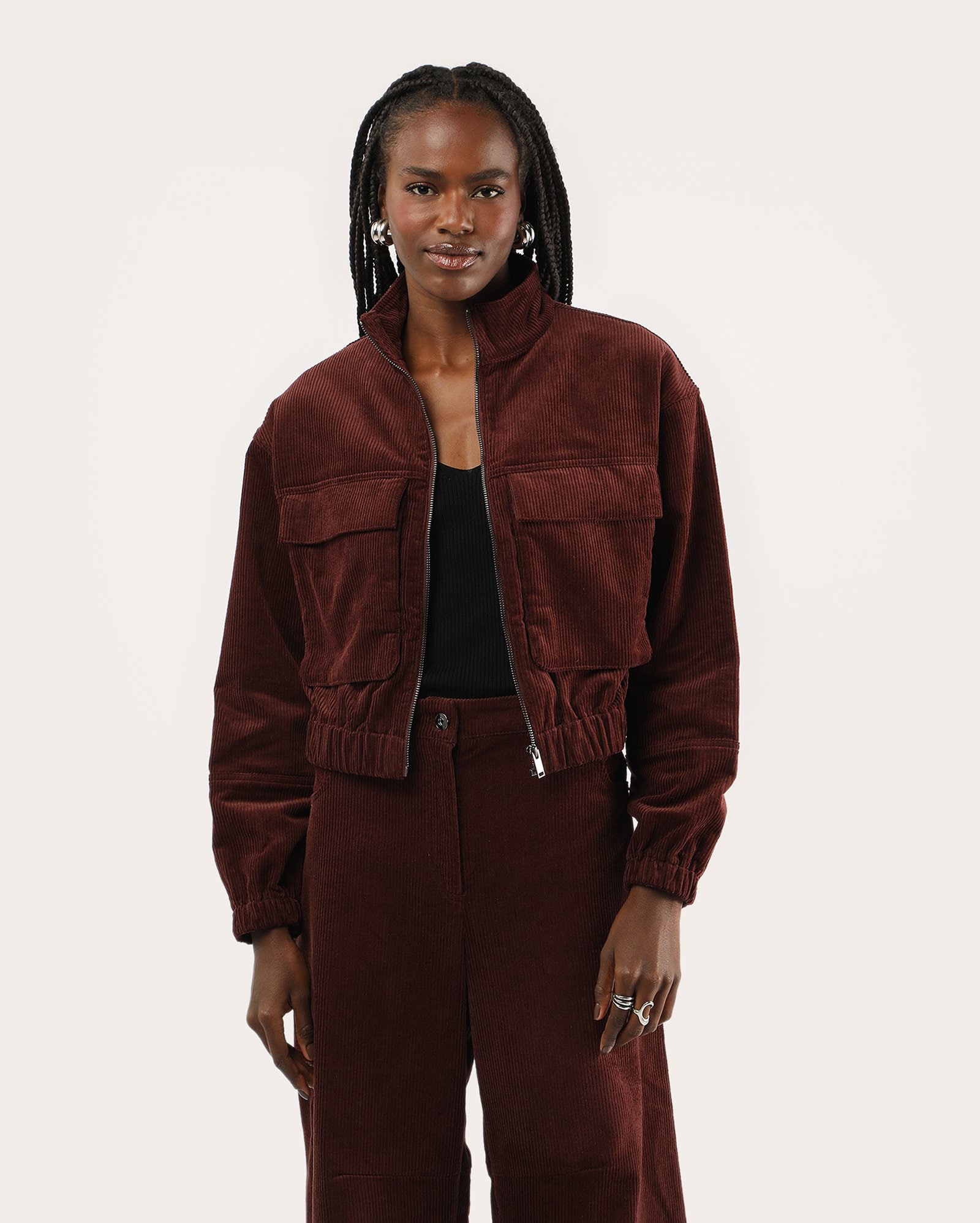 Riachuelo | Jaqueta cropped cargo veludo cotelê - vinho