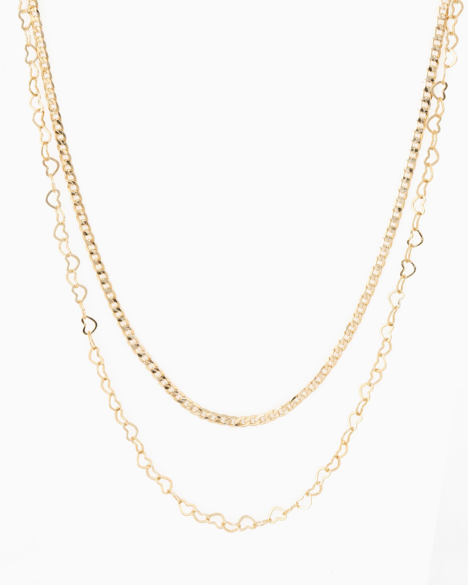 Kit colar 2 peças correntes e coração dourado
