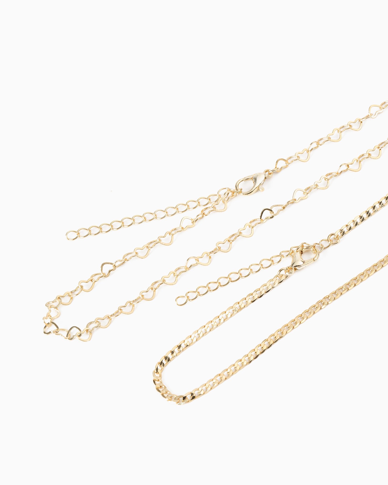 Kit colar 2 peças correntes e coração dourado