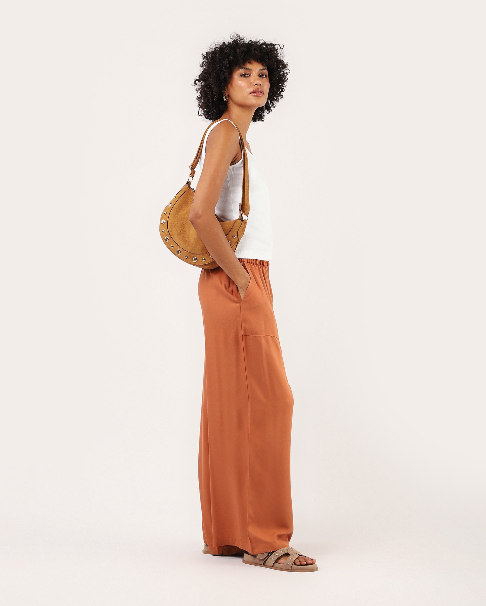 Calça feminina pantalona básica - laranja