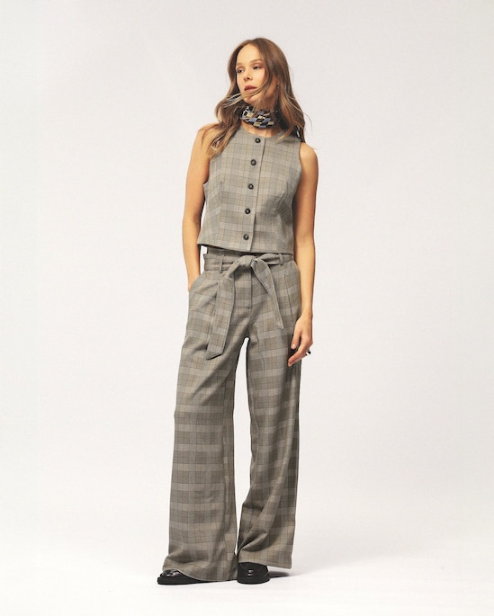 Colete feminino príncipe de gales - bege