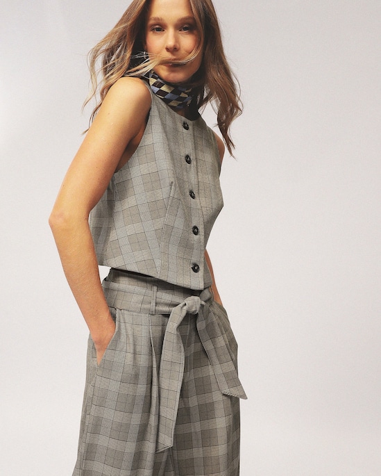 Colete feminino príncipe de gales - bege