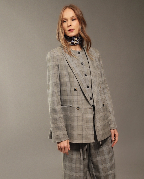 Blazer feminino amplo príncipe de gales - bege