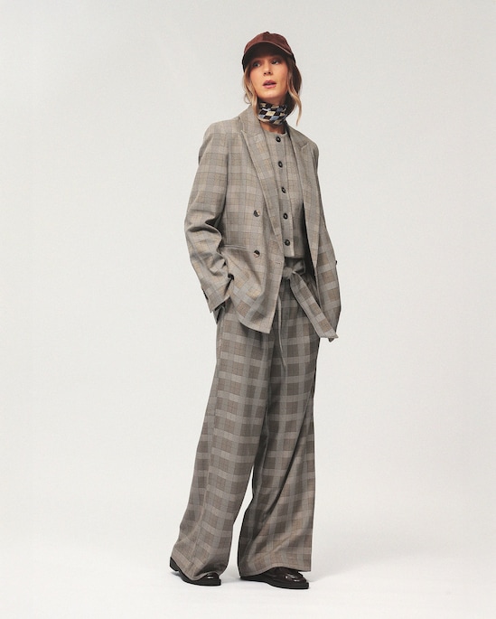 Blazer feminino amplo príncipe de gales - bege