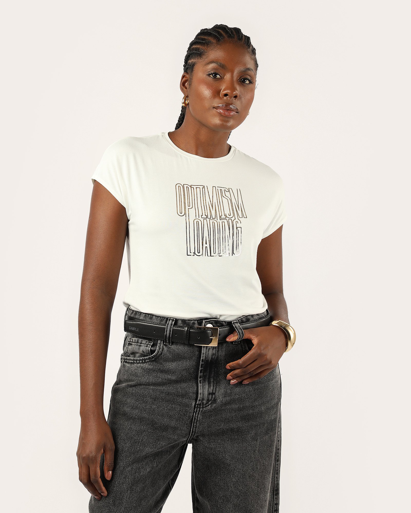 Camiseta feminina Optimism Loading regular - off-white
