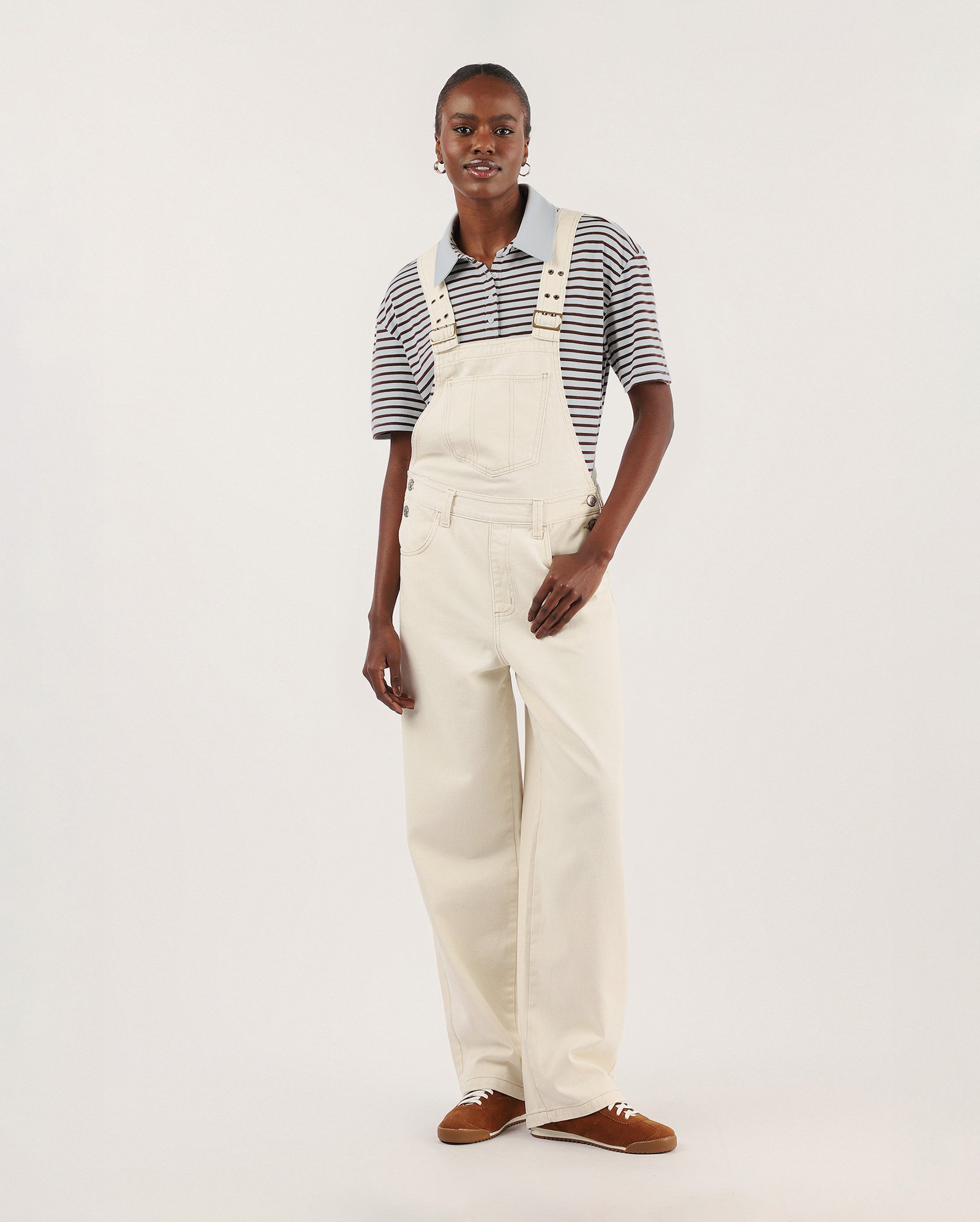 Camisa polo feminina oversized suedine listrada - Azul Claro