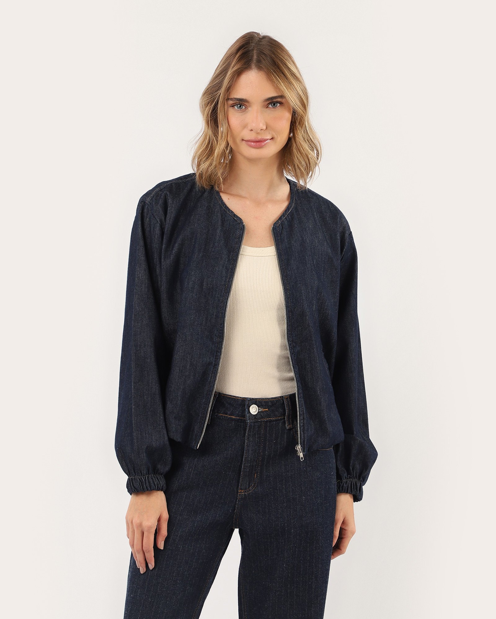 Jaqueta jeans feminina bomber - denim escuro | Pool Jeans