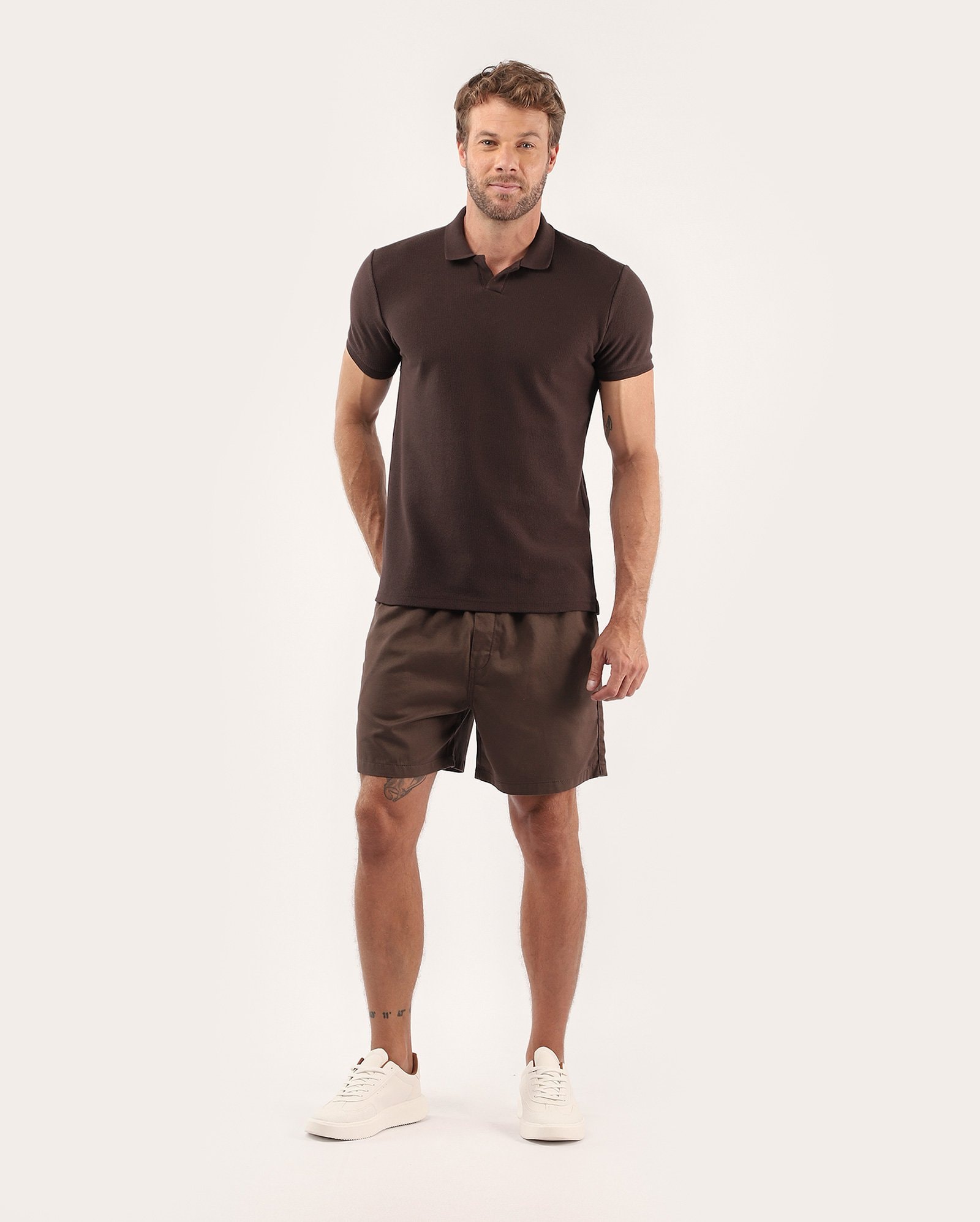 Bermuda sarja masculina cós elástico - Marrom | Pool Jeans