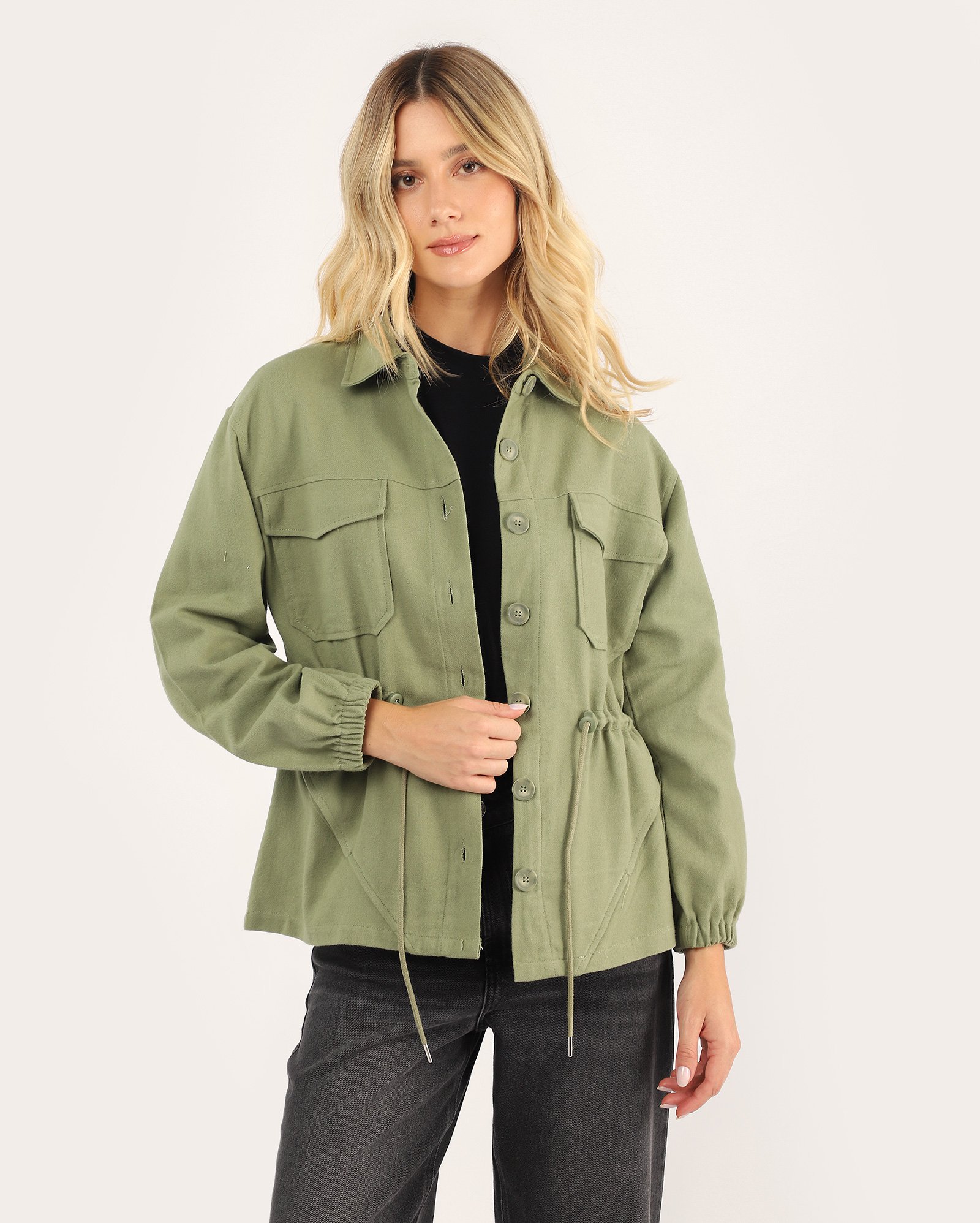Casaco parka feminino com ajuste e bolsos - verde