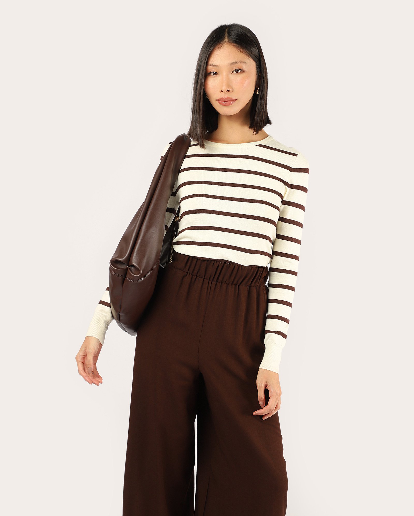 Blusa feminina viscose de manga longa e listras - Multicor