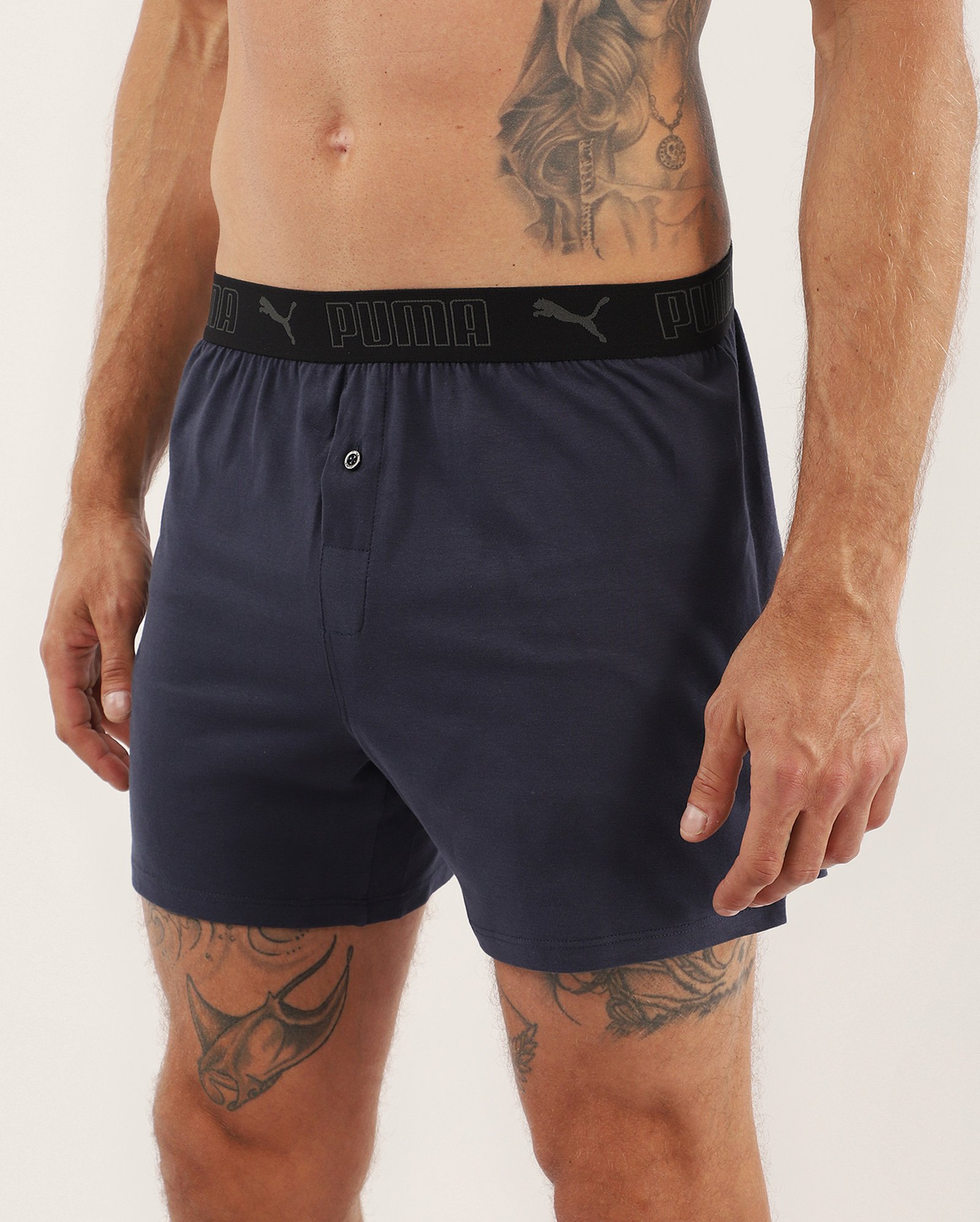 Cueca samba canção com botão e cós elástico azul | Puma