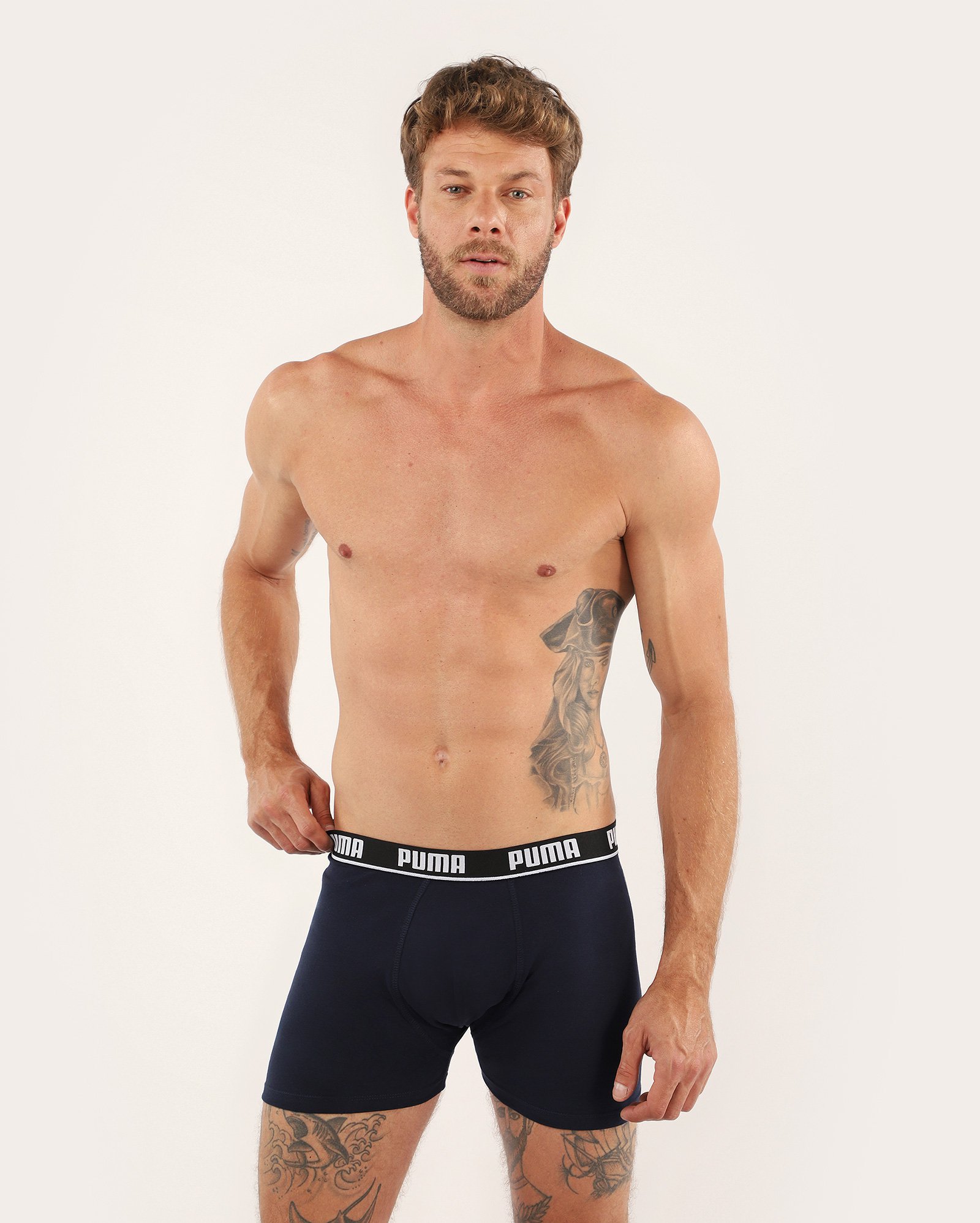 Cueca boxer cós elástico lettering azul | Puma