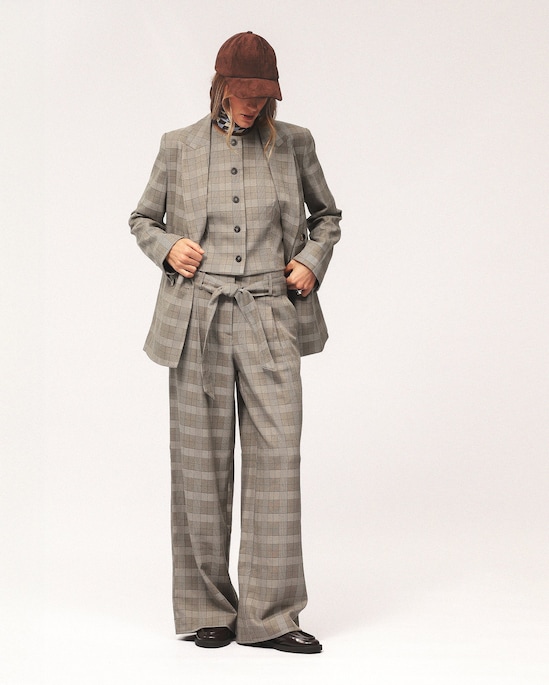 Calça feminina alfaiatada príncipe de gales - bege