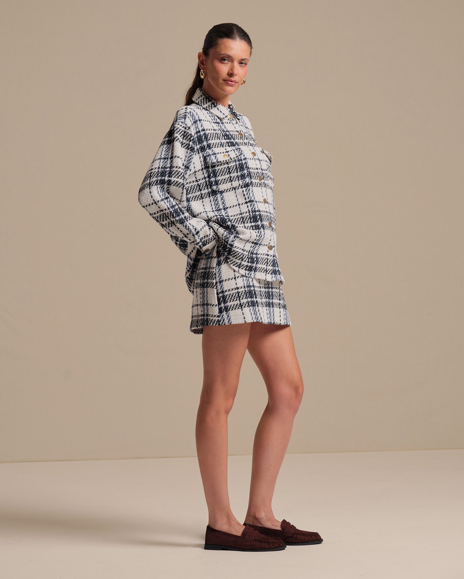 Mini saia reta em tweed - multicor