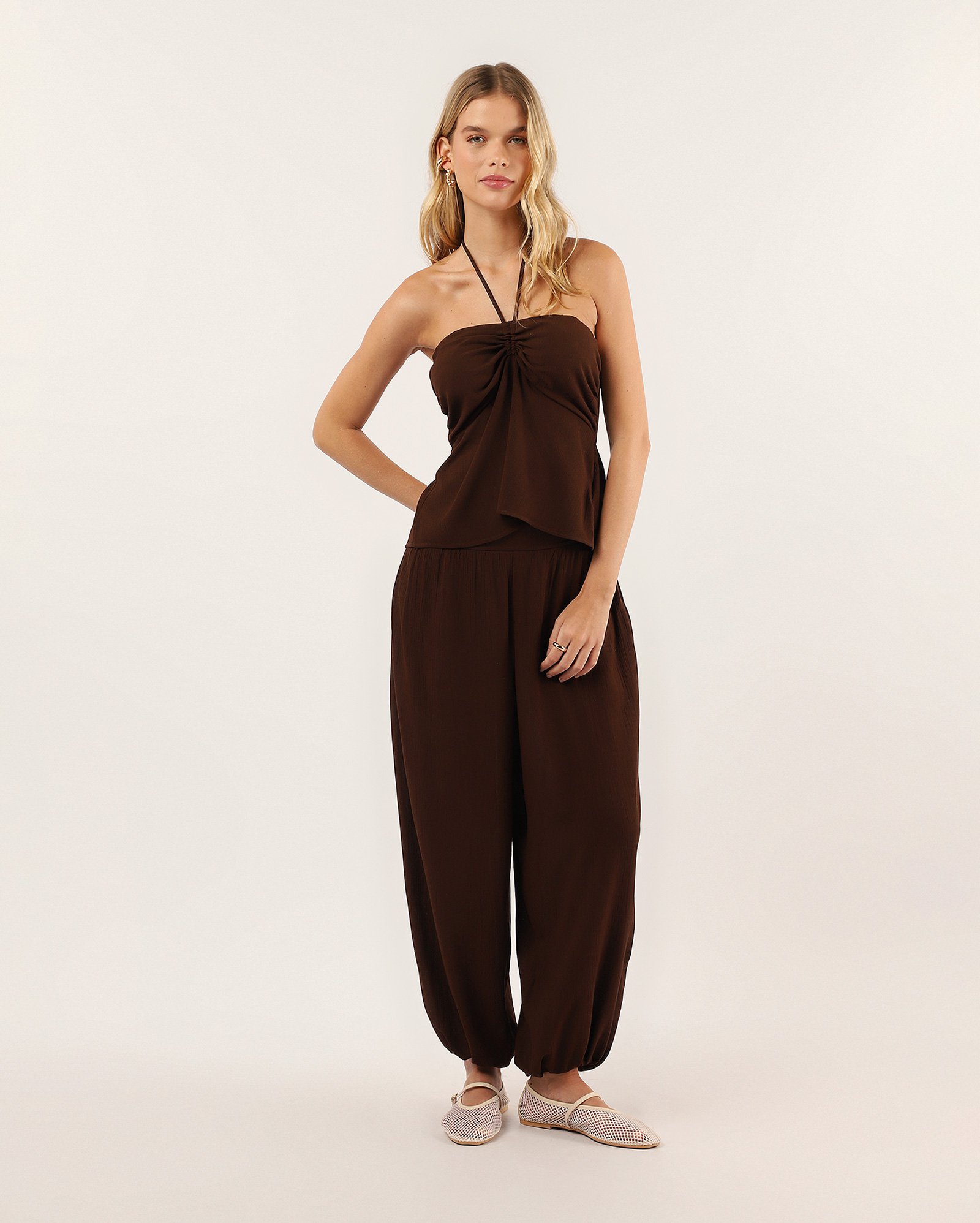 Calça aladim feminina viscose com bolso - marrom