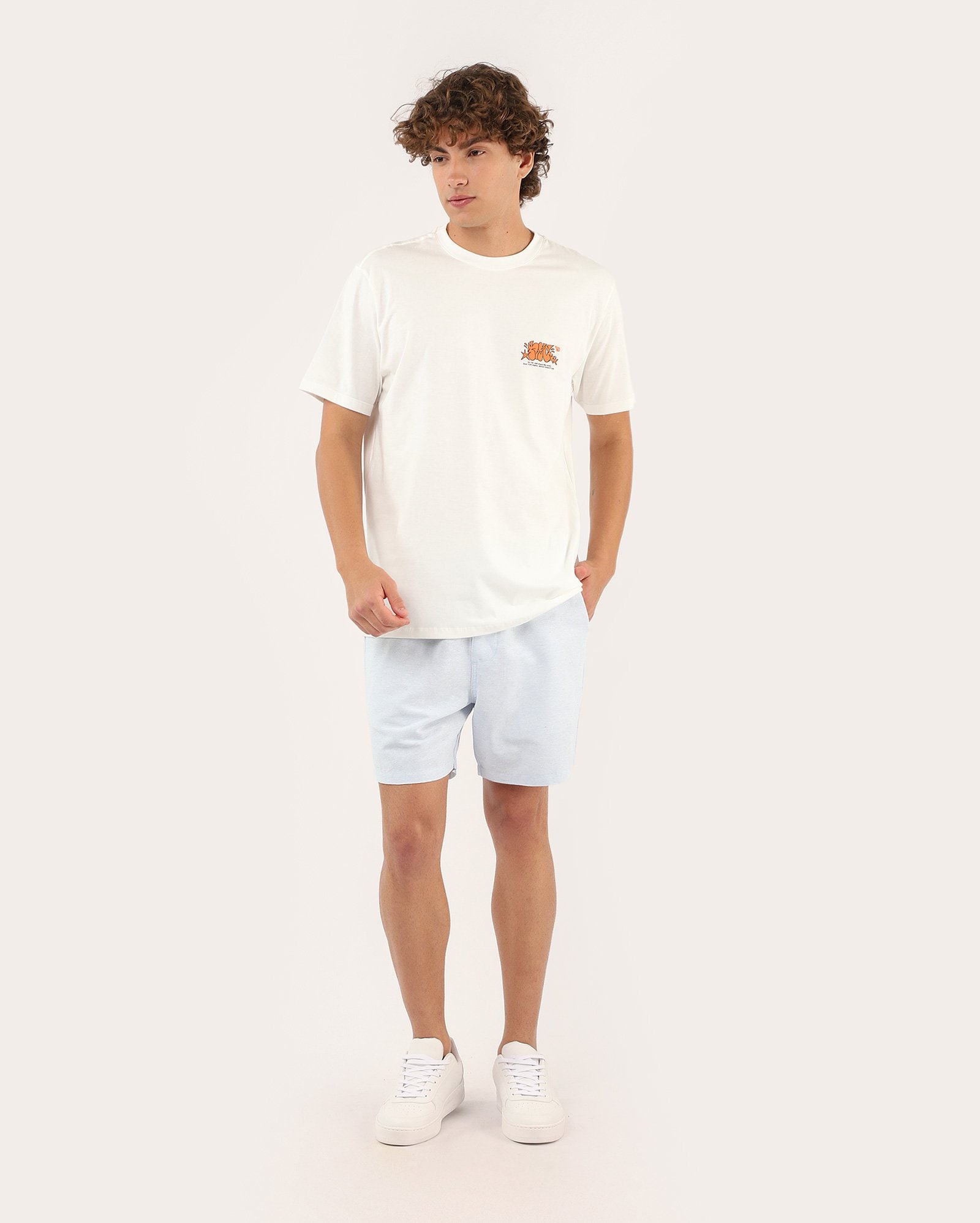 Bermuda masculina reta cós elástico lisa - azul