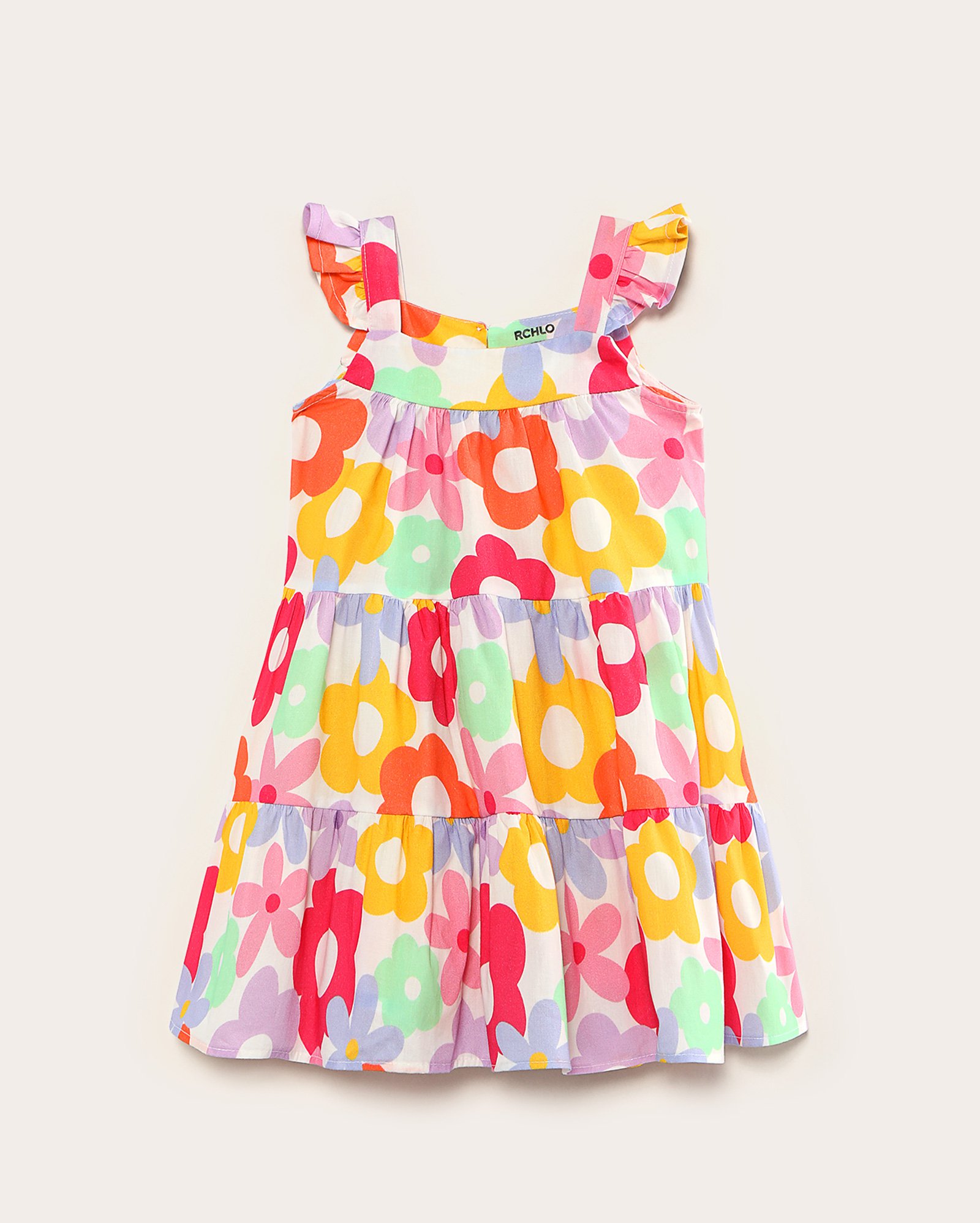 Vestido infantil evasê estampa floral colorida 1-4A - multicor
