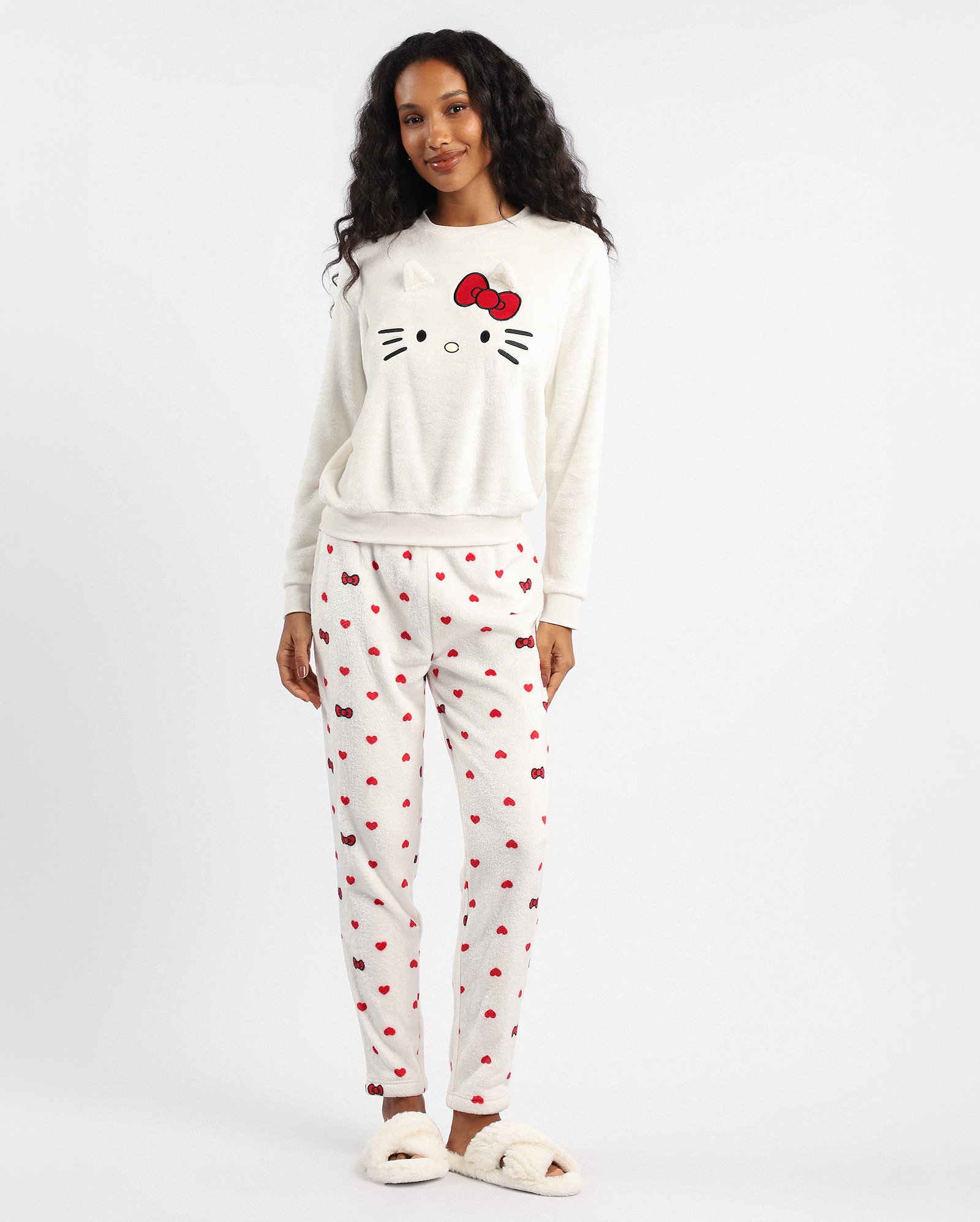 Pijama longo feminino peluciado Hello Kitty - branco | Sanrio
