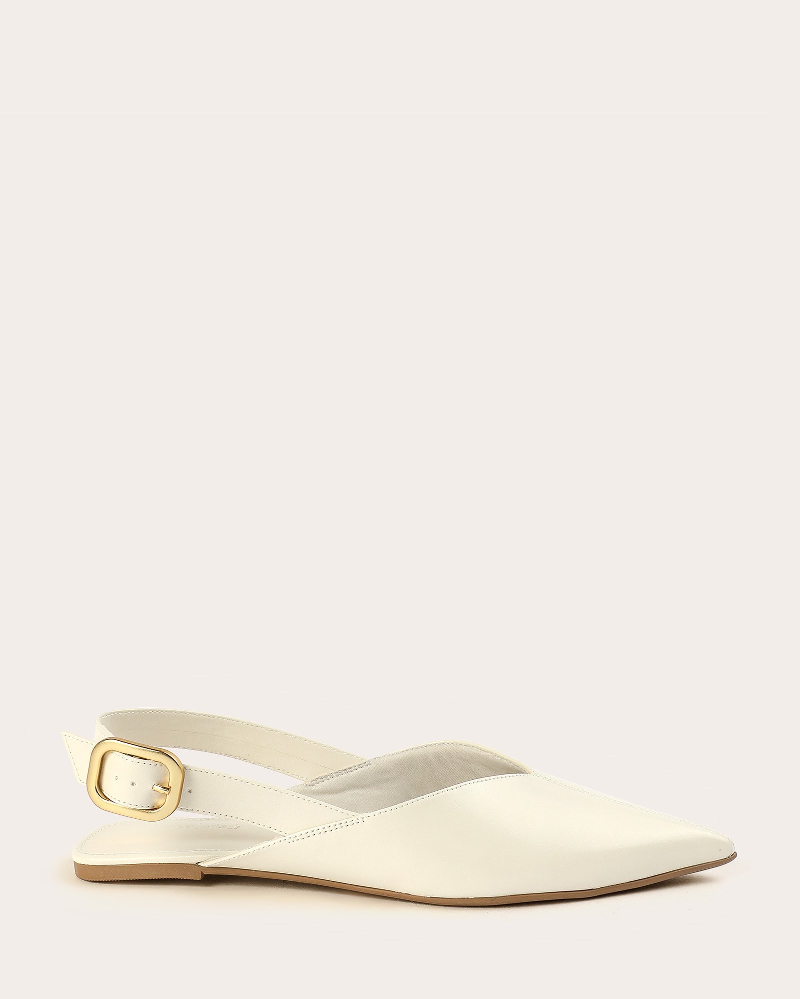 Sapatilha feminina slingback bico fino e fivela  - Off-white